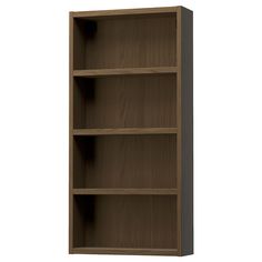 a brown bookcase with three shelves on the front and one shelf in the back