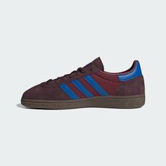 the adidas sneakers in maroon and blue are on sale for $ 25, originally