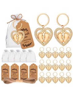 a set of heart shaped key chains and tags