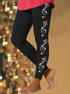 Lilicloth.com offers stylish and concessional Leggings.. SPU: 1W61YLE9R9787, Color: Black, Material:Polyester, Theme:All Season. T Shirt Flowers, Casual Leggings, Christmas Leggings, Treble Clef, Boho Patterns, Leggings Casual, Flower Shirt, Pocket Shirt, Slim Fit Pants