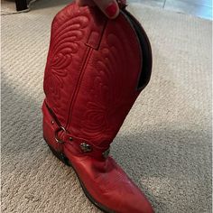 Red Cowboy Boots With Jewelry Detail Red Cowboy Boots, Shoes Heels Boots, Lady In Red, Cowboy Boots, Shoes Women Heels, Heeled Boots, Cowboy, Shoes Heels, Size 10