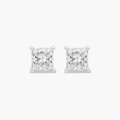 14K White Gold Princess Cut Lab-Grown Diamond Stud Earrings (3.00 CTW - F-G / VS1-VS2). This pair of classic princess cut lab grown diamond earrings feature a tapered basket, showcasing the unique characteristics of a princess cut lab grown diamond. Linear, chunky flashes of light shimmer though out this dramatic geometric pattern. Princess Cut Gold, Princess Cut, Diamond Earrings Studs, Lab, Lab Grown Diamonds, Diamond Earrings, Geometric Pattern, White Gold, Jewelry Earrings