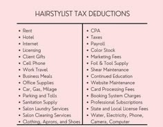 the list for hair stylist tax deductions is shown in black and white