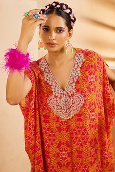 Buy Pink Crepe Hand Embroidered Zardozi V Geometric Pattern Kaftan And Dhoti Skirt Set For Women by Aneesh Agarwaal Online at Aza Fashions. Dhoti Skirt, Pink Poncho, Feather Accessories, Kaftan Kurta, Zardozi Embroidery, Poncho Style, Geometric Patterns, Set For Women, Aza Fashion