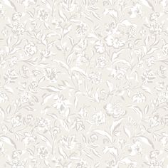 a white wallpaper with flowers and leaves on the top, in shades of gray