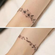 two pictures of the same wrist with flowers on it