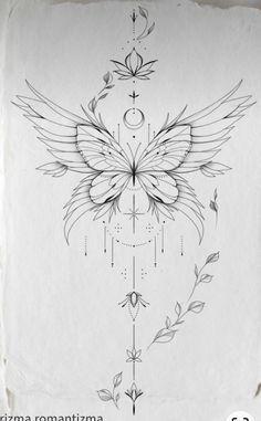 a drawing of a butterfly with wings on it's back and the words prima romanti