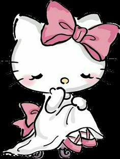 a drawing of a hello kitty with a pink bow on her head holding a white dress