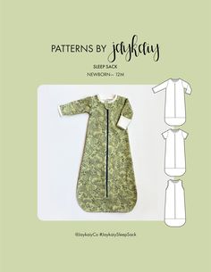 the pattern for a baby's sleeping bag is shown in green and has an image of