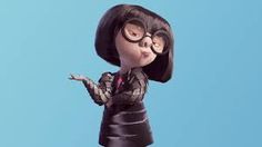 an animated doll wearing glasses and a black leather skirt, with her hands in the air