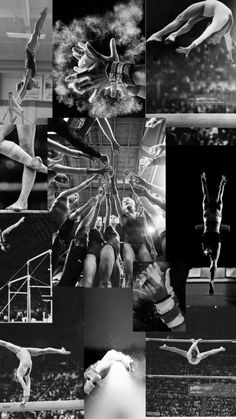 black and white pictures of people doing different things in the air with their hands up