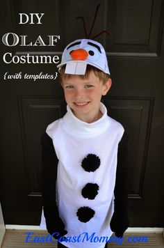 a young boy wearing a costume made to look like a snowman