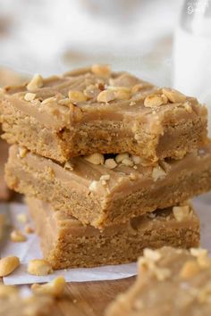 three peanut butter bars stacked on top of each other