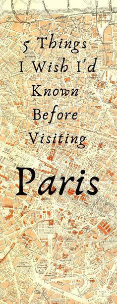 an old map with the words paris written in black on it and orange lettering that reads things