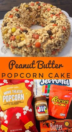 the popcorn cake has been made with peanut butter and is ready to be eaten for halloween