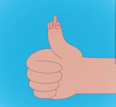 a cartoon hand giving the thumbs up in front of a blue sky with no clouds