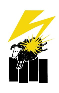 a sheep with a lightning bolt on top of it