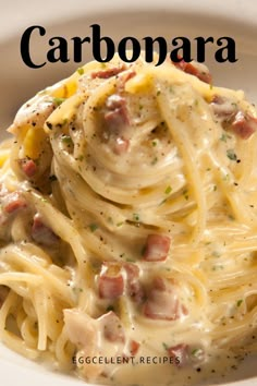 this is an image of a plate of pasta carbonara