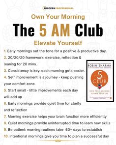 the 5 am club flyer is shown with information about how to start and where to use it