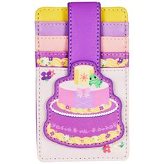 a cell phone case with a cake design on the front and back side, in purple