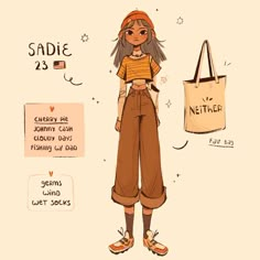 a woman standing next to a bag with the caption sadie 23