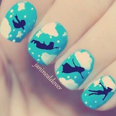 Awesome Peter Pan nails Peter Pan Nails, Disney Manicure, Nail Art Disney, Her Nails, Disney Nails, Cute Nail Art, Nail Art Inspiration, Nail Arts, Cool Nail Art