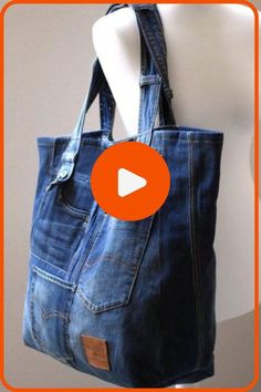 an image of a denim bag on display