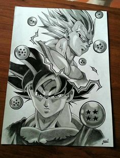 a drawing of gohan and vegeta from the dragon ball game on paper