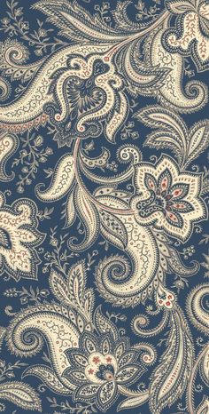 a blue and white paisley print fabric