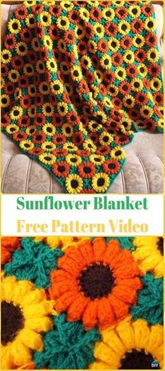 the sunflower blanket is crocheted in bright colors