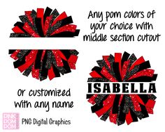 three red and black cheer bows with name