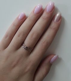 Milky light baby pink nails with accent champagne gold shimmer glitter Milky Pink Nails Acrylic, Baby Shower Nails Girl, Milky Pink Nails, Valentine Nails Pink, Wedding Nail Polish, Pale Pink Nails, Meadow Wedding, Colored Nail Tips, Pink Chrome Nails