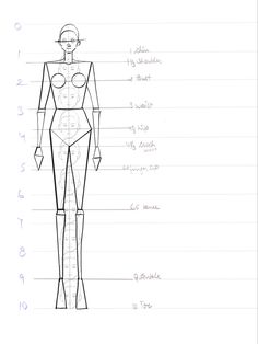 a drawing of a woman's body with the names and measurementss on it