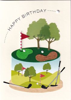 a birthday card with a golf course and trees