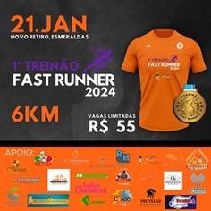 an orange shirt with the words fast runner on it and other items in front of it