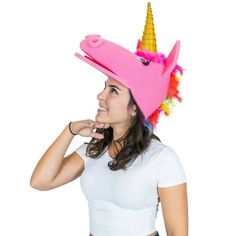 This Unicorn Hat will definitely make you stand out at your next Party, Hora Loca, Wedding, Corporate Event, Birthday, Quinceanera, or Halloween Party! It can be used as a wedding hats, top hats, photo booth props, or a party favor. Color: Yellow. Pink Fun Costume Hats For Carnival, Fun Carnival Costume Hats And Headpieces, Crazy Party, Crazy Hat, Unicorn Mask, Unicorn Hat, Crazy Hat Day, Foam Party, Hat Day