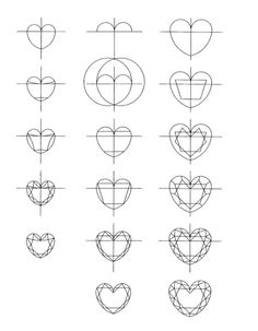 heart shapes are shown in the shape of hearts on a white background, with lines drawn across