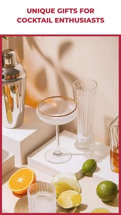 an image of cocktails and drinks on a table with the words unique gifts for cocktail enthusiasts