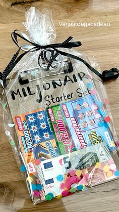 a clear bag filled with lots of candy