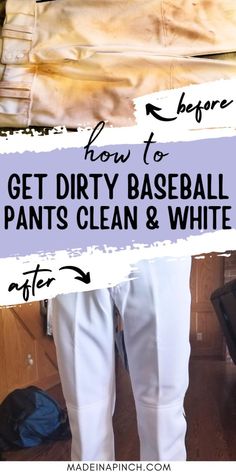 White baseball pants look amazing when they're crisp and clean, but it can seem impossible to get red dirt and grass stains out of them. This mom learned the best uniform cleaning tips and tricks the hard way - through experience and hard work. Save time and energy and learn the easiest way to get white baseball pants white again! The best solution is simple and cheap! Learn how to get red clay, dirt, turf, mud, and grass stains out of white baseball pants so they look good as new again! Cleaning White Baseball Pants, Baseball Mom Hacks, Clean White Baseball Pants, Family Meals Kid Friendly, How To Shrink Clothes, Best Uniforms, Cleaning Tips And Tricks, Off White Pants