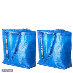 two large blue bags sitting next to each other