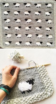 someone is crocheting sheeps on a blanket