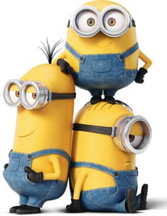 two minions sitting on top of each other in front of a blue background with the caption