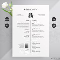 a professional resume template with flowers on the side