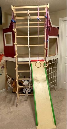 Swedish ladder, stall bars, barn house playset. Wood Farm playset. #farm #playset Diy Kids Indoor Jungle Gym, Diy Climbing Structure Indoor, Swedish Ladder Diy, Indoor Play Fort, Playsilks Ideas, Diy Swedish Ladder, Diy Toddler Climbing Structure, Diy Climbing Toys For Toddlers, Indoor Climbing Structures For Kids