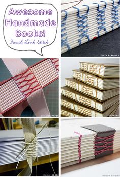 there are many different books that have been made with ribbon and thread on the covers