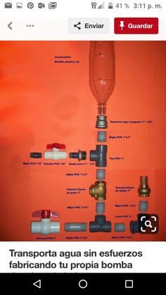 an orange wall with different types of pipes and fittings on the bottom right hand corner