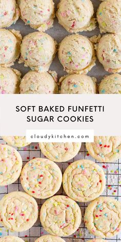 soft baked funfetti sugar cookies on a cooling rack