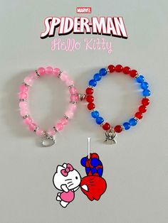 Spiderman X Hello Kitty, Matching Things, Glass Bracelets, Hello Kitty Cupcakes, Bracelets Ideas, Bracelet Craft Diy, Hello Kitty Cake