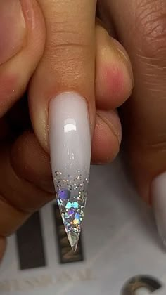 Beautiful Glitter Nails, White Holo Nails, Christmas Aquarium Nails, Winter Glam Nails, Milky Stiletto Nails, Ice Nails Acrylic Clear, Milk White Acrylic Nails With Design, Nails Milky White Design, White Almond Nails Designs